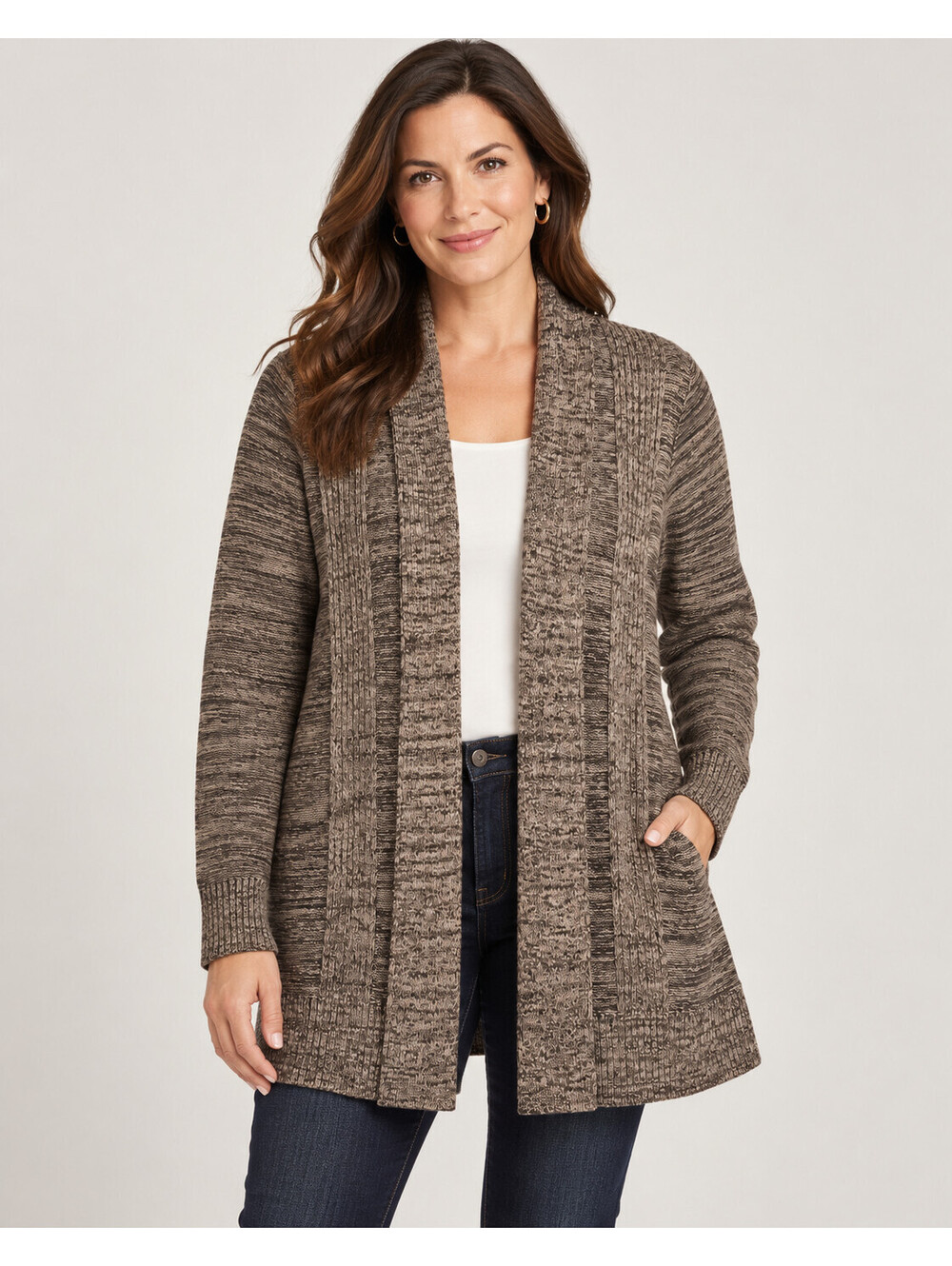 Croft & Barrow Womens Size XL Brown Marled Open Front Cardigan Cotton Rayon Knit